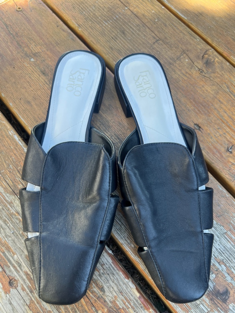 Franco Sarto Women's Black Leather Square-Toe Slide Mules